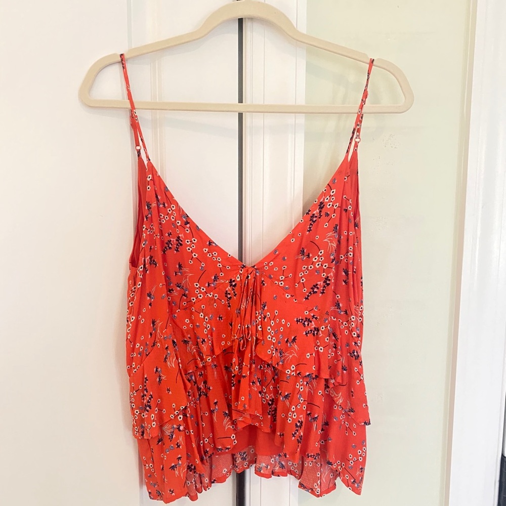 Line+Dot Red Floral Spaghetti Strap Tank